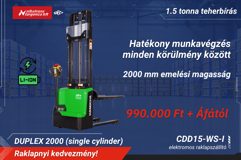 HC elektromos raklapemelő Hangcha CDD15-WS-I 4000 mm emelési magassággal