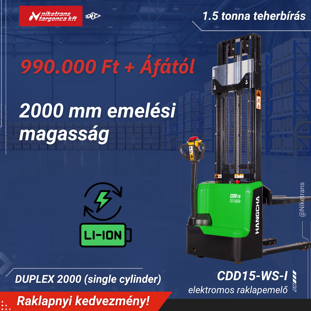 HC elektromos raklapemelő Hangcha CDD15-WS-I 4000 mm emel&eacute;si magass&aacute;ggal