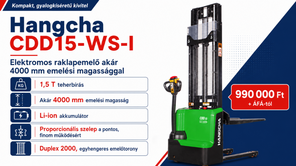HC elektromos raklapemelő Hangcha CDD15-WS-I 4000 mm emelési magassággal